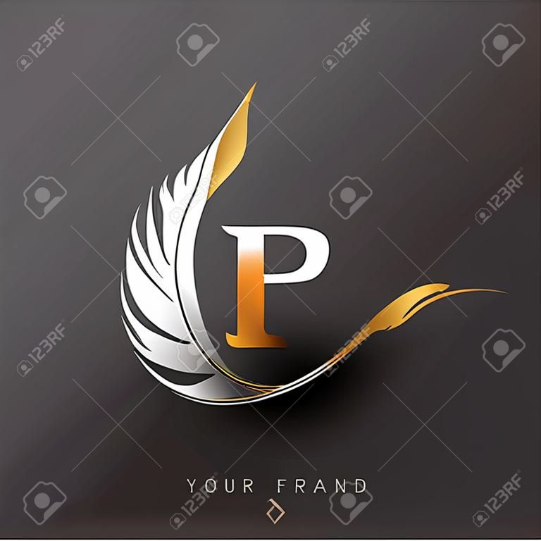 Initial letter PH logo with Feather Gold And Silver Color, Simple and Clean Design For Company Name. Vector Logo for Business and Company.