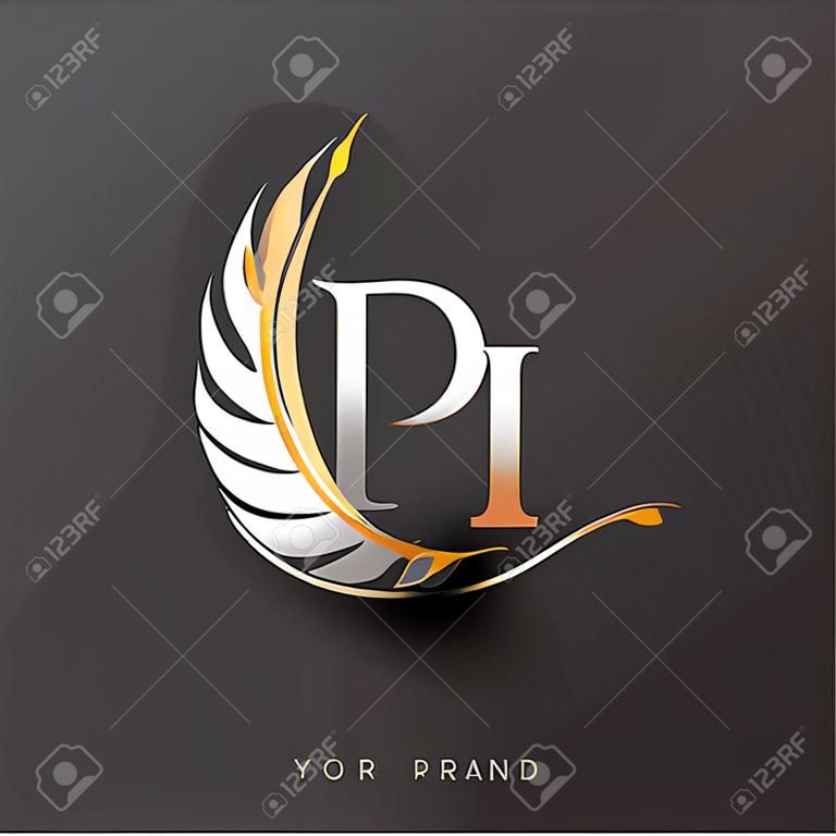 Lettera iniziale PH logo con colore oro piuma e argento, design semplice e pulito per il nome dell'azienda. Logo vettoriale per aziende e aziende.