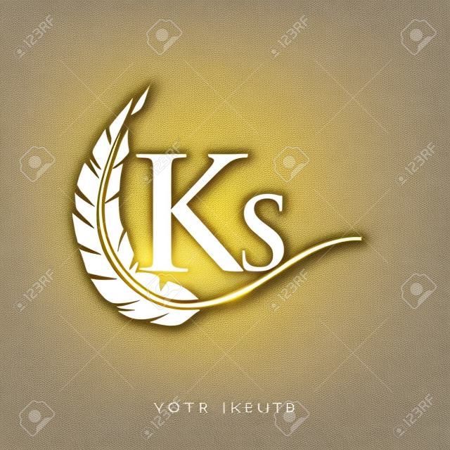 Initial letter KS logo with Feather Gold And Silver Color, Simple and Clean Design For Company Name. Vector Logo for Business and Company.