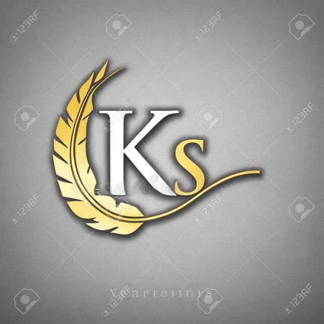 Initial letter KS logo with Feather Gold And Silver Color, Simple and Clean Design For Company Name. Vector Logo for Business and Company.