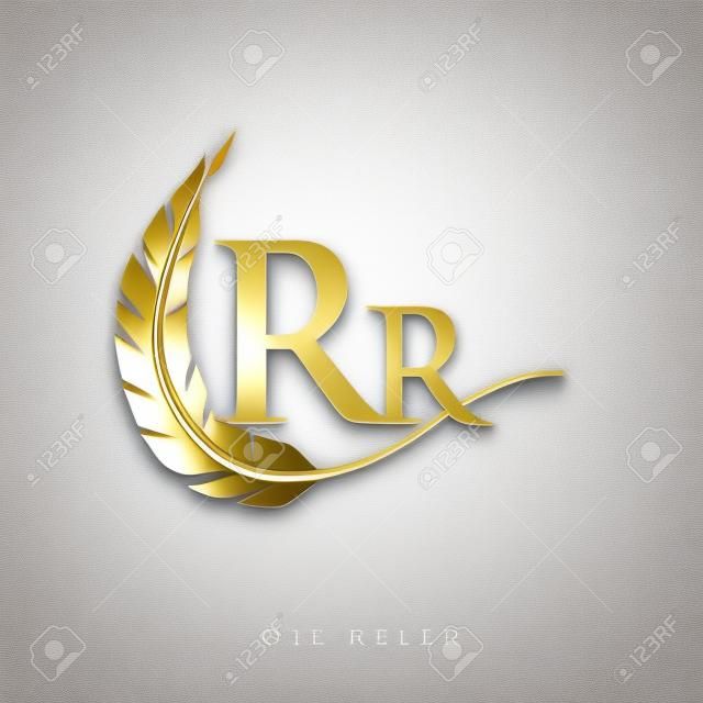 Initial letter RR logo with Feather Gold And Silver Color, Simple and Clean Design For Company Name. Vector Logo for Business and Company.