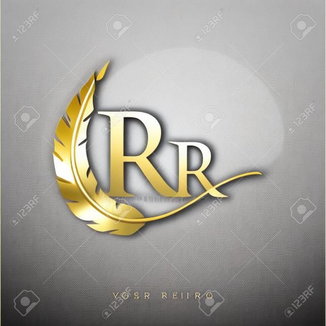 Initial letter RR logo with Feather Gold And Silver Color, Simple and Clean Design For Company Name. Vector Logo for Business and Company.