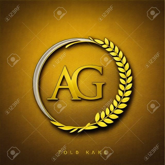 Lettera iniziale del logo AG con colore dorato con alloro e corona, logo vettoriale per identità aziendale e aziendale.