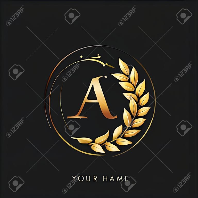 Początkowa litera logo ag w złotym kolorze z laurem i wieńcem, logo wektorowe dla biznesu i tożsamości firmy.
