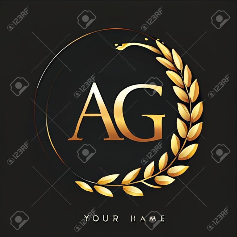Initial logo letter AG with golden color with laurel and wreath, vector logo for business and company identity.