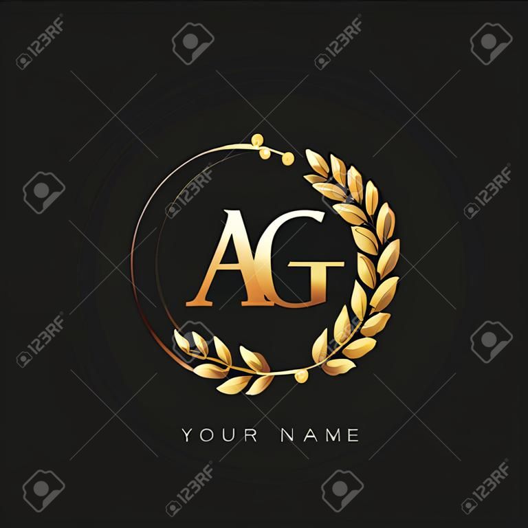 Początkowa litera logo ag w złotym kolorze z laurem i wieńcem, logo wektorowe dla biznesu i tożsamości firmy.