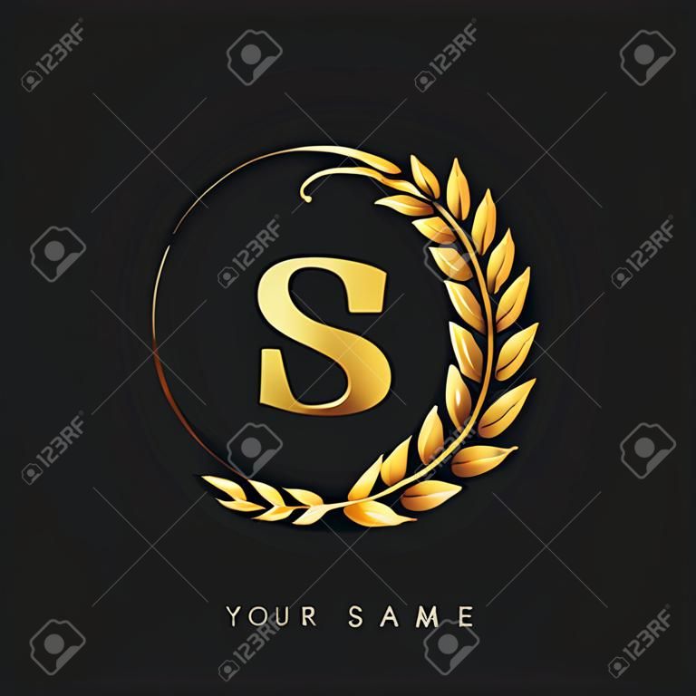 Letra inicial del logotipo SB con color dorado con laurel y corona, logotipo vectorial para la identidad empresarial y de la empresa.
