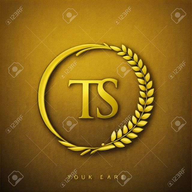 Initial logo letter TS with golden color with laurel and wreath, vector logo for business and company identity.