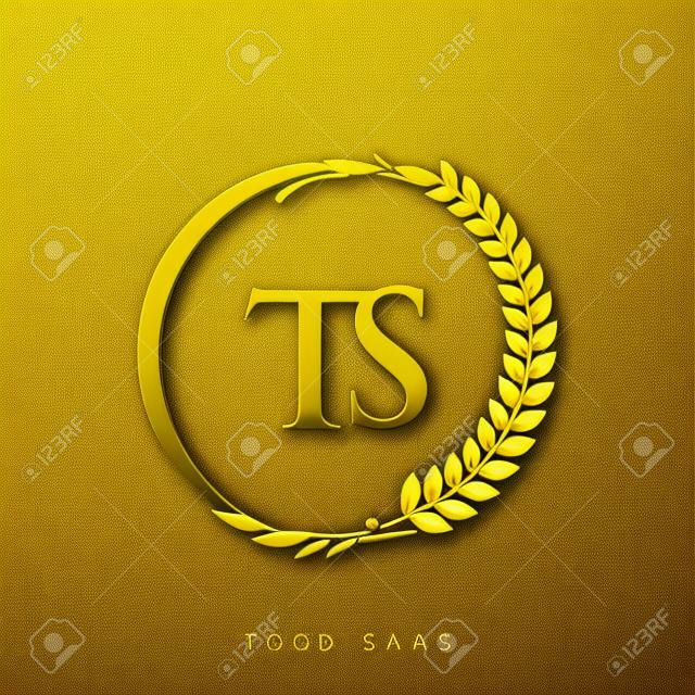 Initial logo letter TS with golden color with laurel and wreath, vector logo for business and company identity.