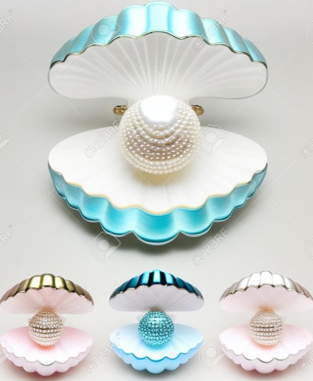 Set mit Perlen in den Schalen in verschiedenen Farben