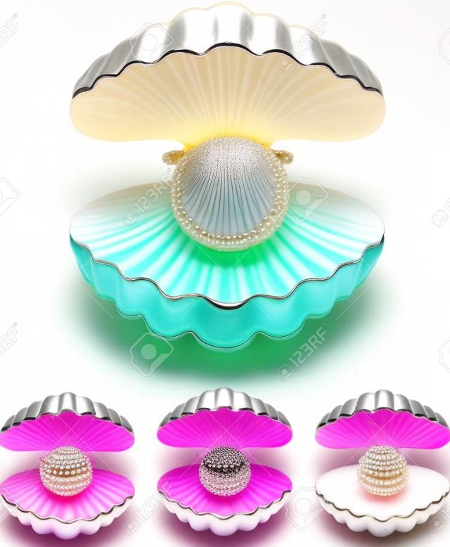 Set of pearls in the shells of different colors