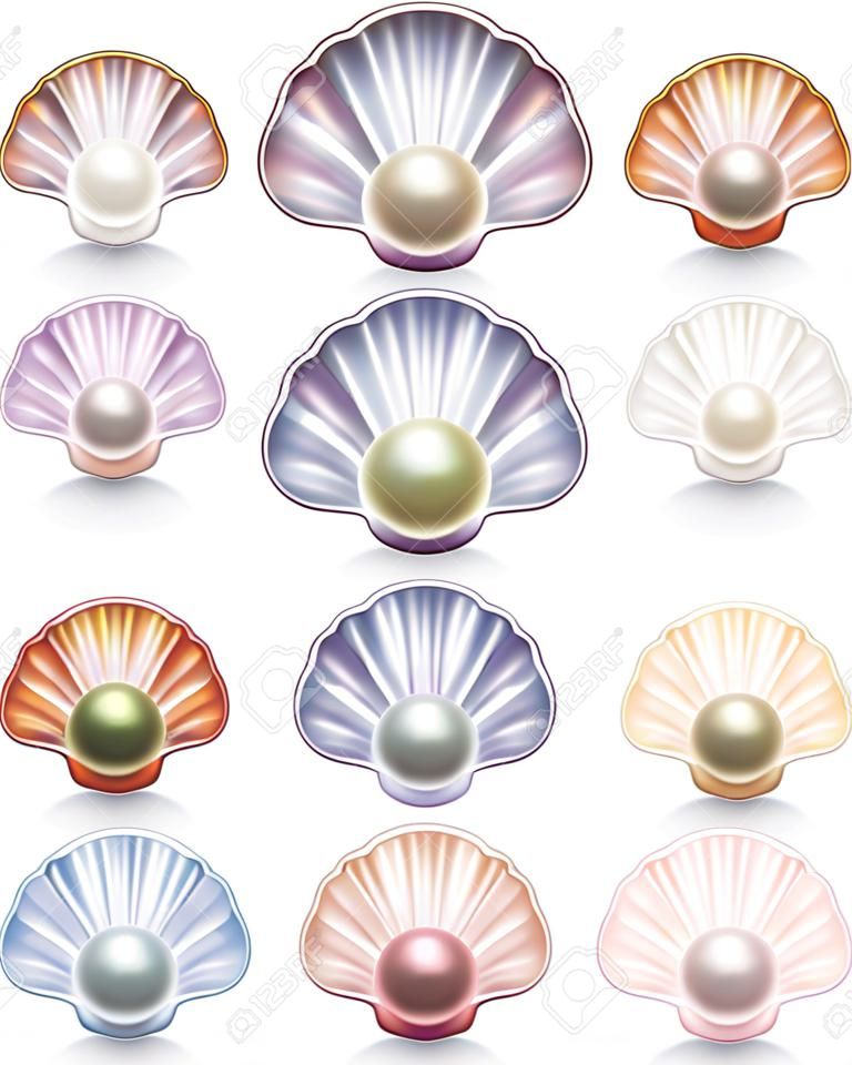 Set mit Perlen in den Schalen in verschiedenen Farben