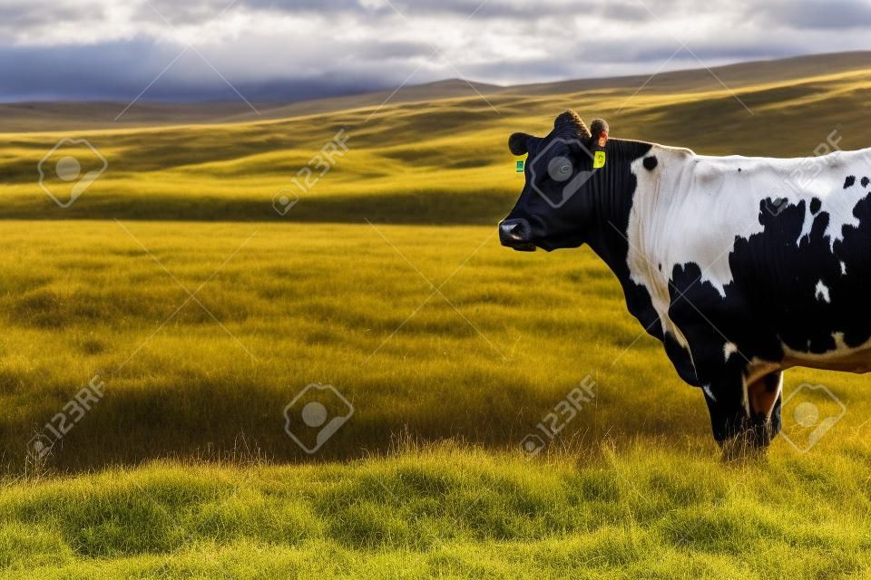 Stalloni di vacche da carne e tori che pascolano sull'erba verde in Australia, le razze includono il parco maculato, il grigio murray, l'angus e il brangus.