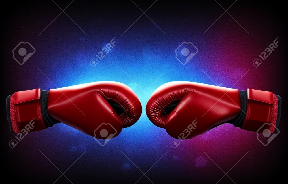 Red and blue boxing gloves on explosion background.