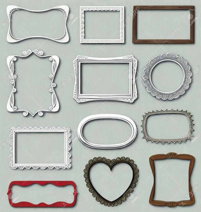 Hand drawn frames set with different ornaments