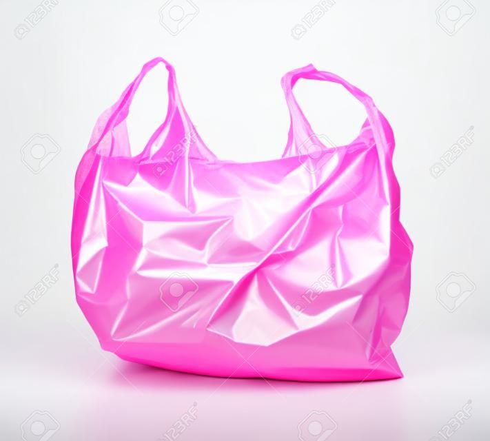 rosa Plastiktüte auf weißem Hintergrund