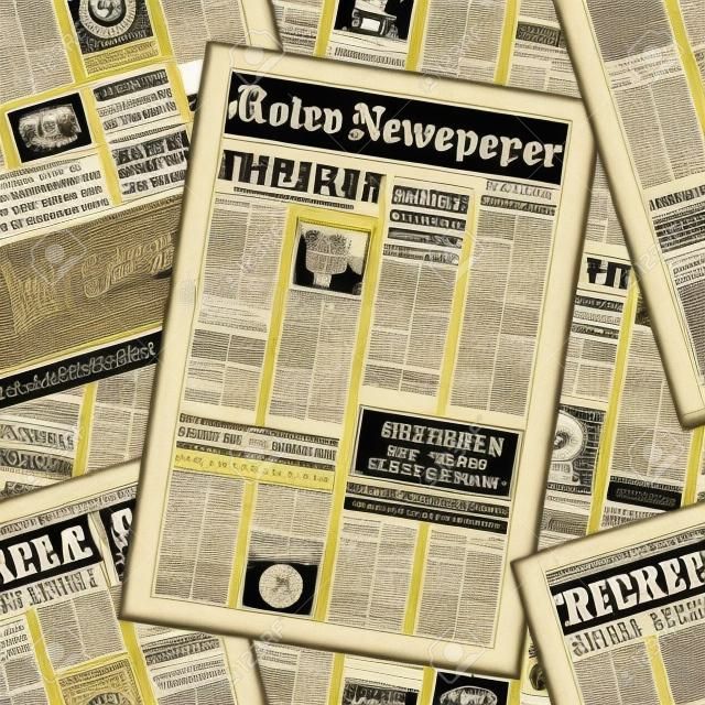 Old retro newspaper spread pages background poster. Vintage newspaper pages seamless pattern, newsprint vector background illustration. Retro newspaper page backdrop