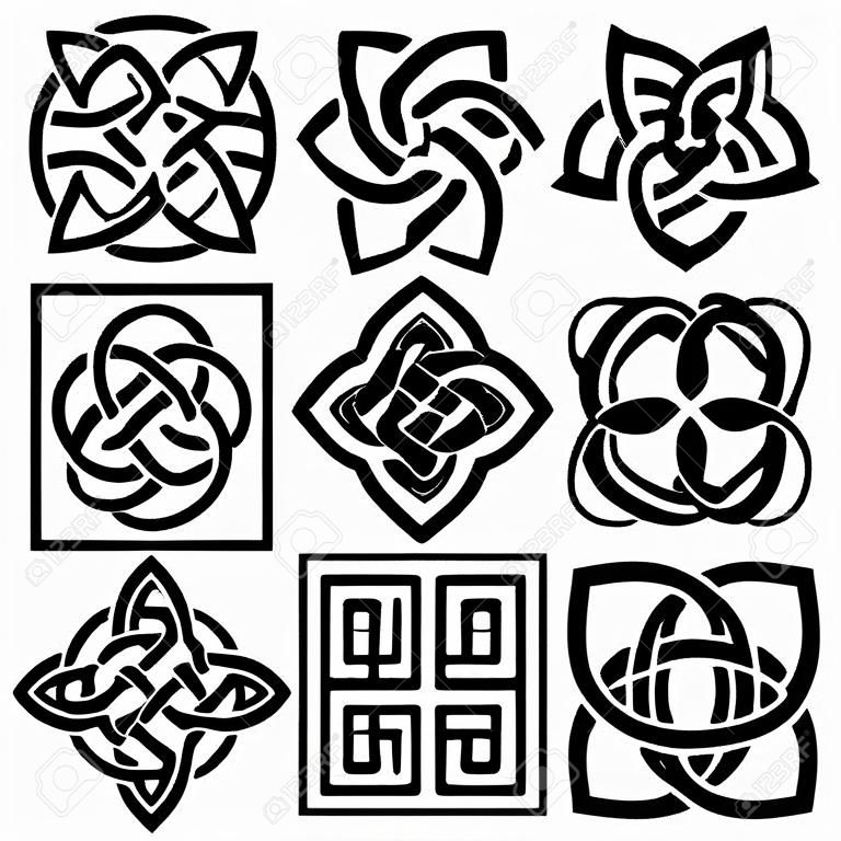 Trinité celtique. Noeud irlandais, icône de tatouage païen et boucle de ligne entrelacée. Ensemble de symboles vectoriels de silhouette d'interconnexion