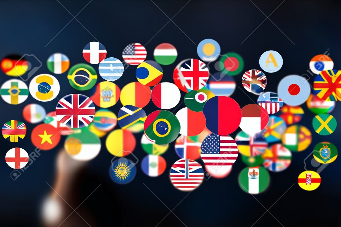 A hand selecting from icons of all different country flags