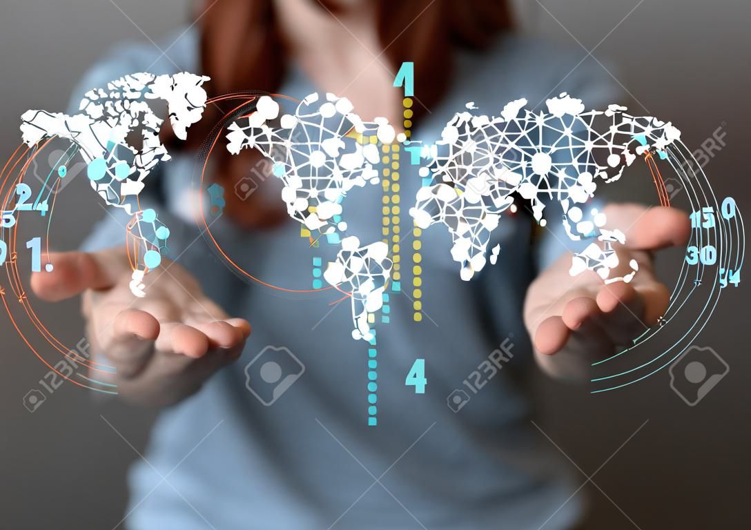 A 3D rendering illustration of global network and data exchanges