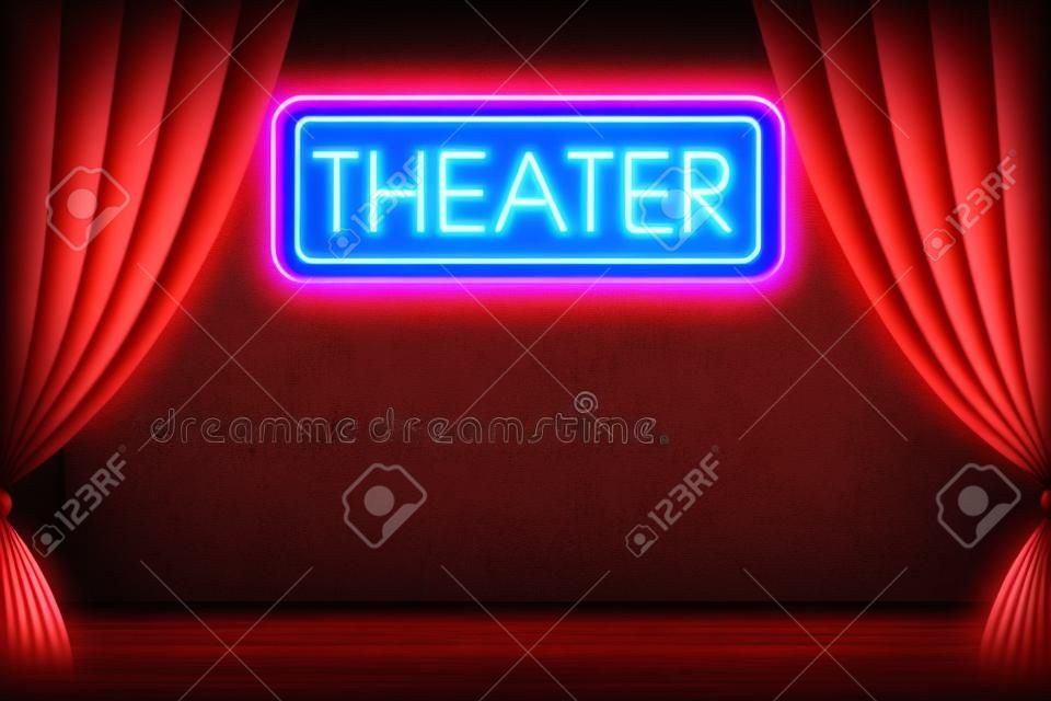 剧院的霓虹灯广告牌上的红色广告牌背景图