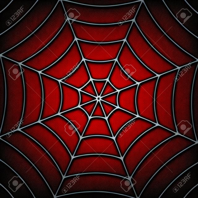 Homem-Aranha. Fundo do Homem-Aranha. Fundo vermelho com teia de aranha preta do Homem-Aranha. Padrão de teia de aranha para rede, armadilha e horror. Textura do herói. Vetor.
