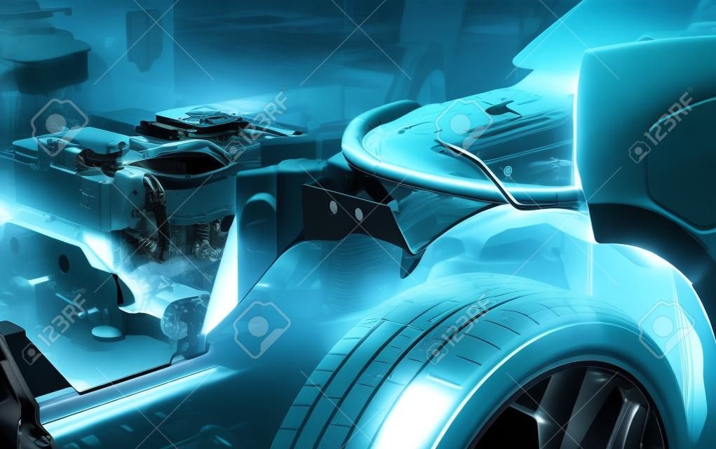 에코 자동차 엔진의 전기 시스템, 자동차 부품 개념.