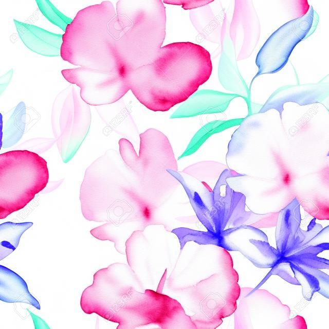 Watercolor flowers seamless pattern. Bright colors watercolor botanical elements