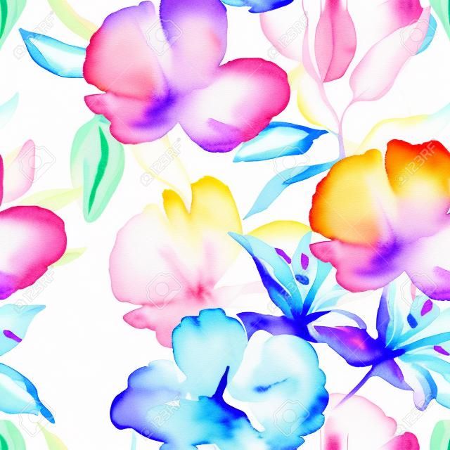 Flores de la acuarela sin patrón. Los colores brillantes watercolor elementos botánicos