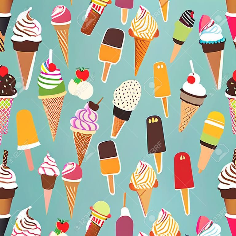 귀여운 다채로운 아이스크림 패턴입니다. 섬유, 카드, 장식, 벽지