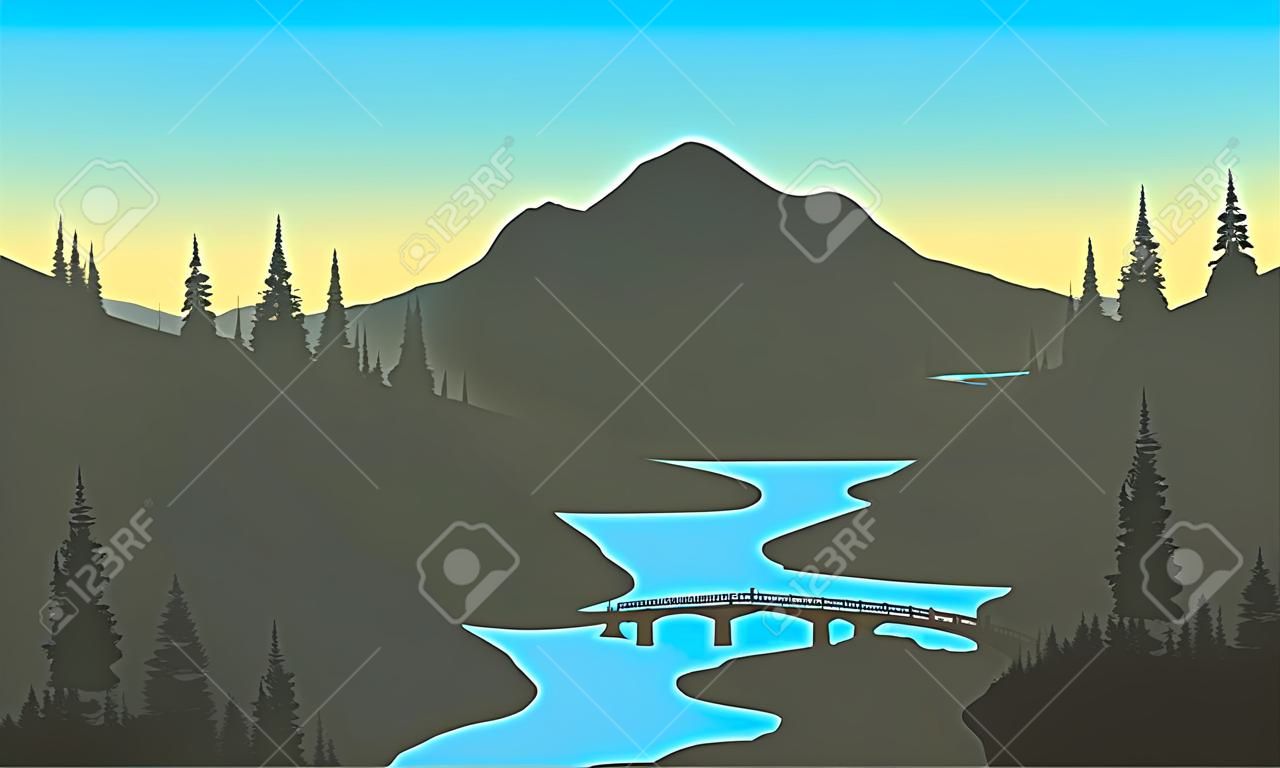 River in the mountain of silhouette at the afternoon