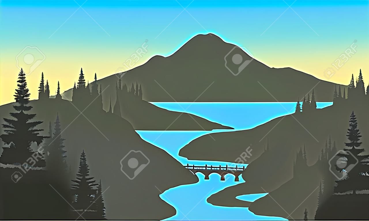 River in the mountain of silhouette at the afternoon