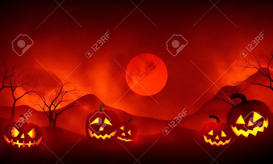Halloween Scenery Pumpkins silhouettte with orange backgrounds