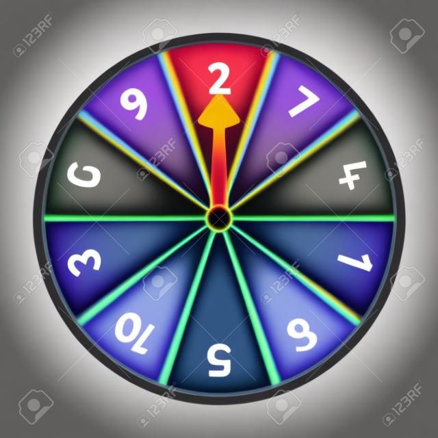 Vector number wheel showing numbers 1-10 in a random odd-even order. Assets are on separate layers with dashed strokes