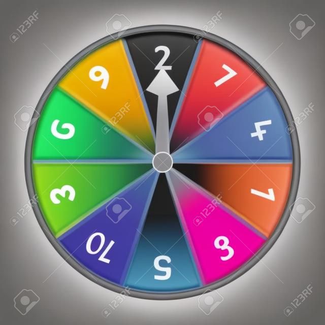 Vector number wheel showing numbers 1-10 in a random odd-even order. Assets are on separate layers with dashed strokes