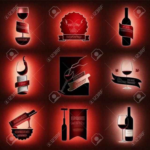 set Wein-Logo oder Poster Konzepte