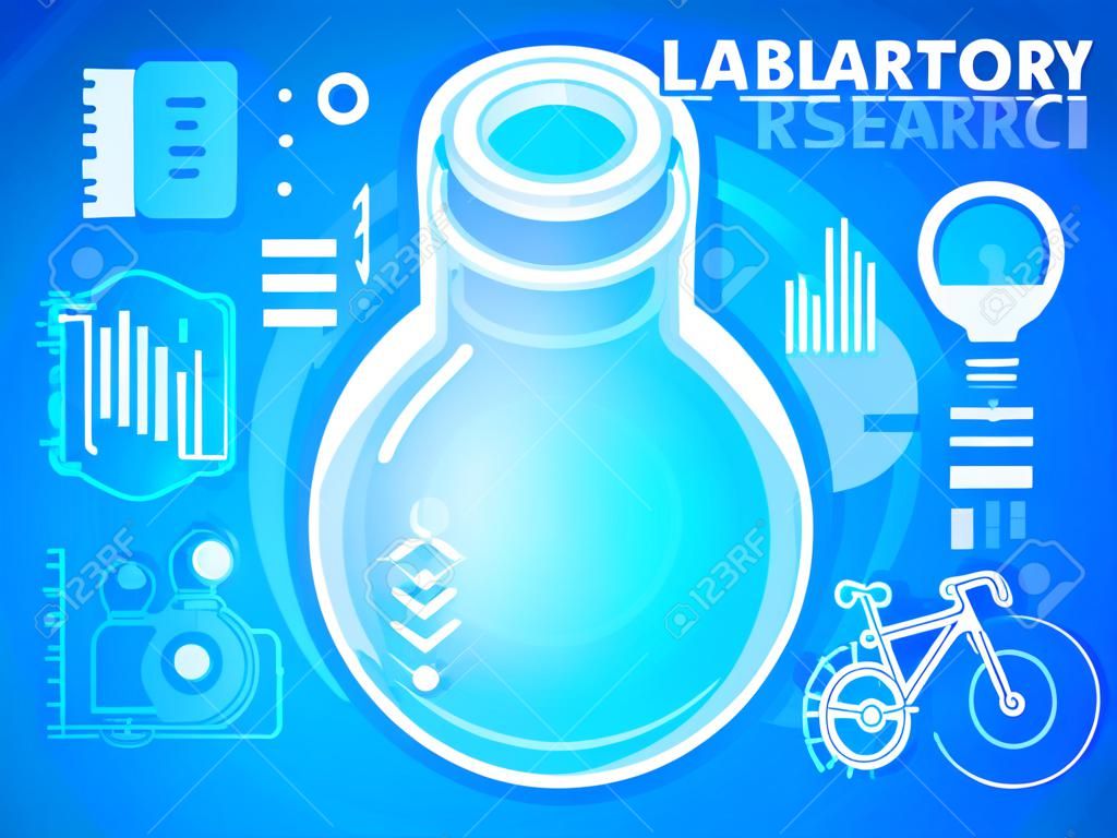 Vector bright illustration laboratory research on blue background for banner, web, site, design, advertising, print, poster. Eps 10.