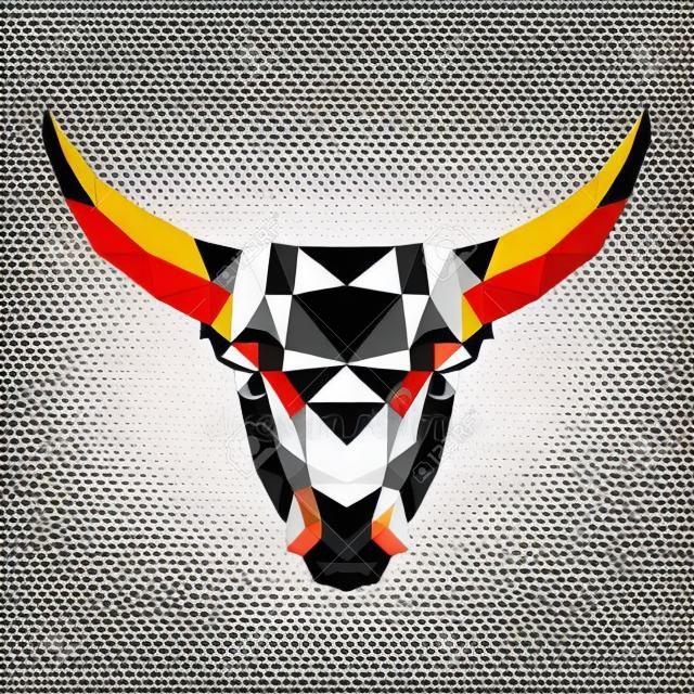 Vector ilustração simétrica de um touro em um fundo branco. Feito em estilo poli triangular baixo.