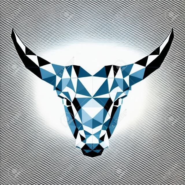 Ilustración vectorial simétrica de un toro sobre un fondo blanco. Hecho en el estilo triangular poli baja.