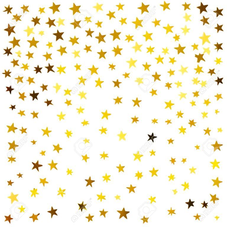 Gold star confetti for festive holiday background. Vector golden paper foil stars falling down