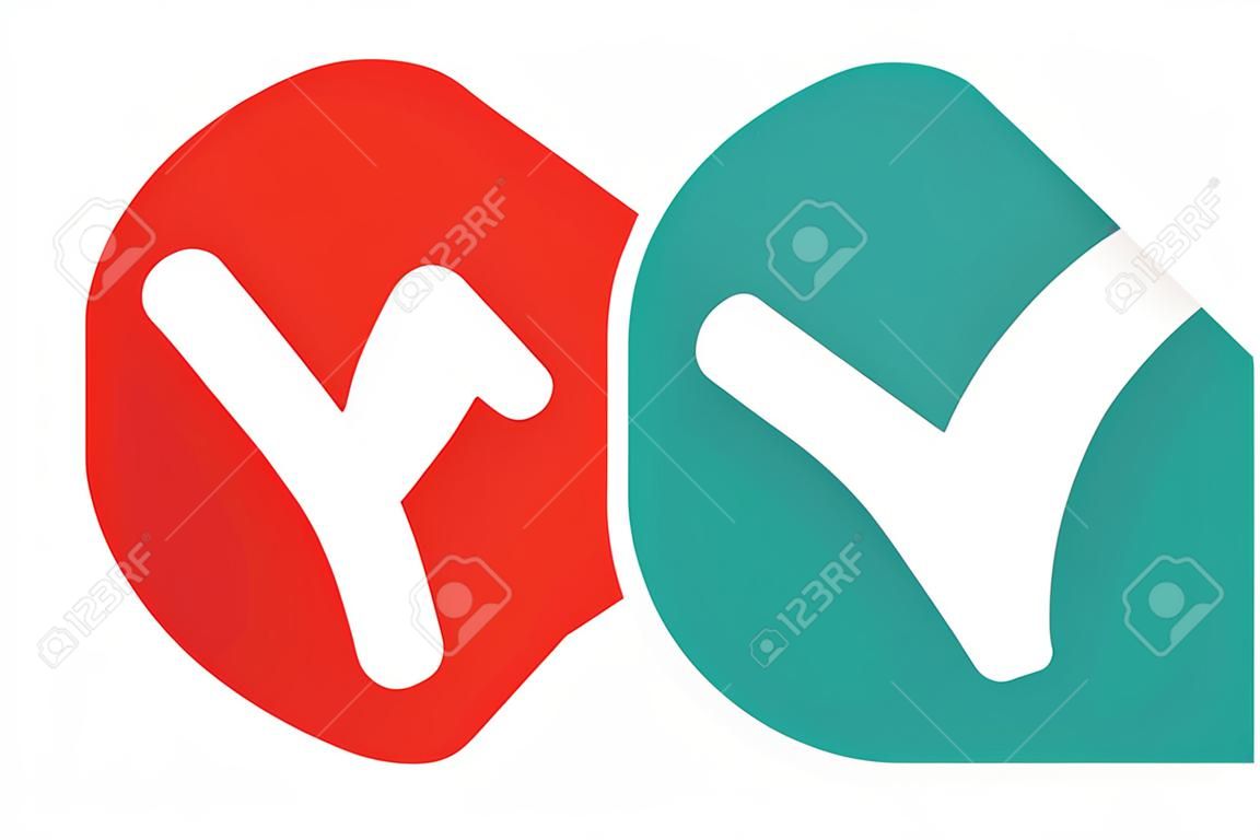 Check mark and cross icon, vector illustration. Flat design style. correct and incorrect symbol to guarantee the idea, agreement sign to confirm the right answer