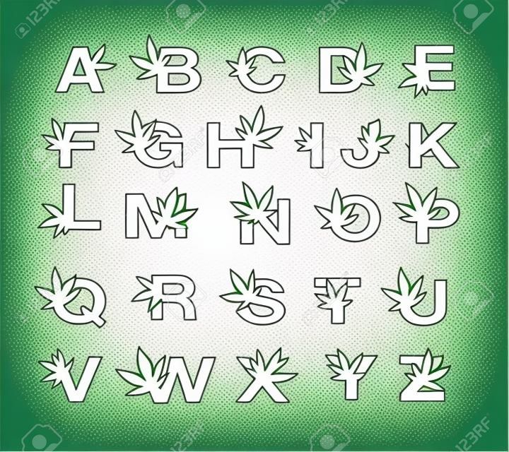 글꼴 디자인 abc to z 의료용 마리화나, 대마초 녹색 잎 로고. 벡터 일러스트 레이 션. - 벡터