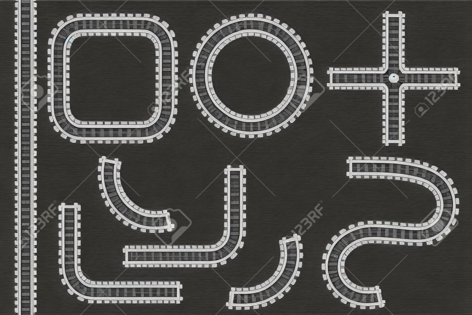 Railway in vector. Straight, bends, junction and circle. It is isolated on the white background.