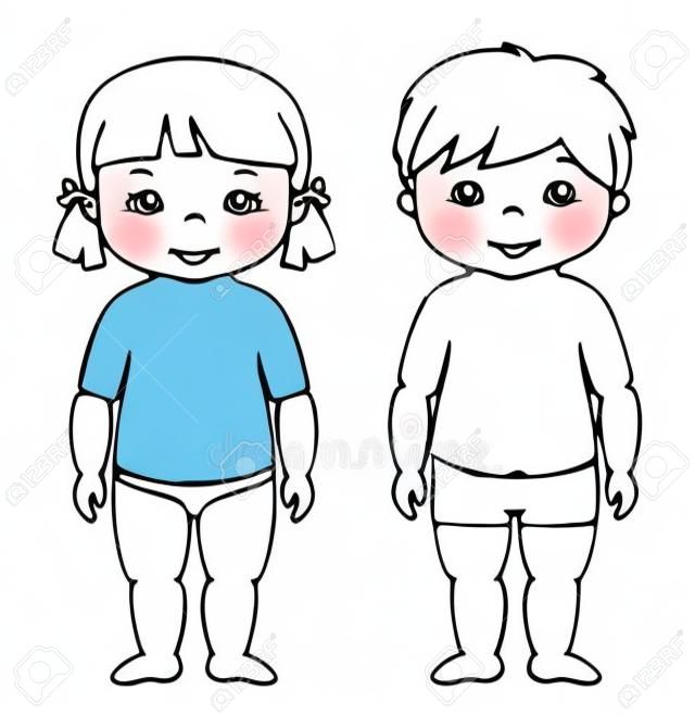 可爱的男孩和女孩小屏幕上的白色矢量插图彩色插图