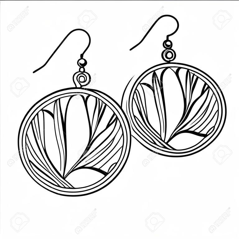 Sieraden oorbellen mode zwart en wit Outline Kleurplaat pagina. Eenvoudige lijn kunst. Doodle oorbellen. Vrouwen accessoires.