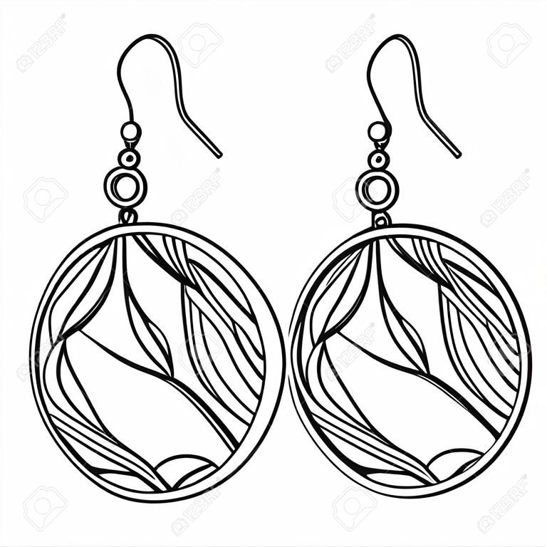 Sieraden oorbellen mode zwart en wit Outline Kleurplaat pagina. Eenvoudige lijn kunst. Doodle oorbellen. Vrouwen accessoires.