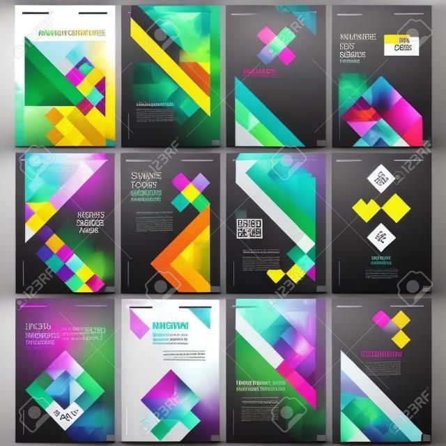 Modèles de brochures créatives avec cubes colorés, arrière-plan abstrait géométrique tendance. Couvre les modèles de conception pour flyer, dépliant, brochure, rapport, présentation, publicité, magazine.