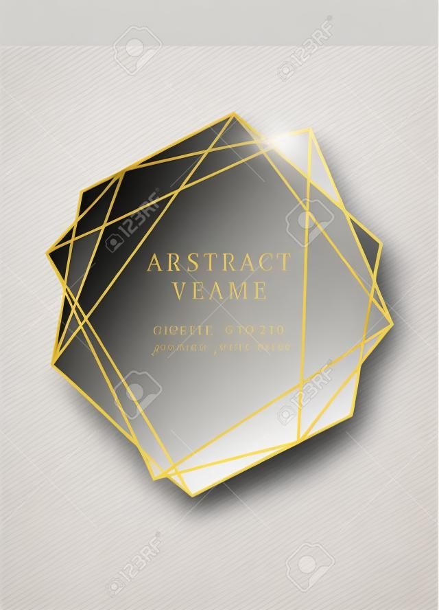 Vector marble modern wedding invitation template. Geometric shape frame with space for text.Luxury classy Yellow Gold design with rose and gray triangles.Brochure, flyer, cover, poster, card, logo, business identity style.