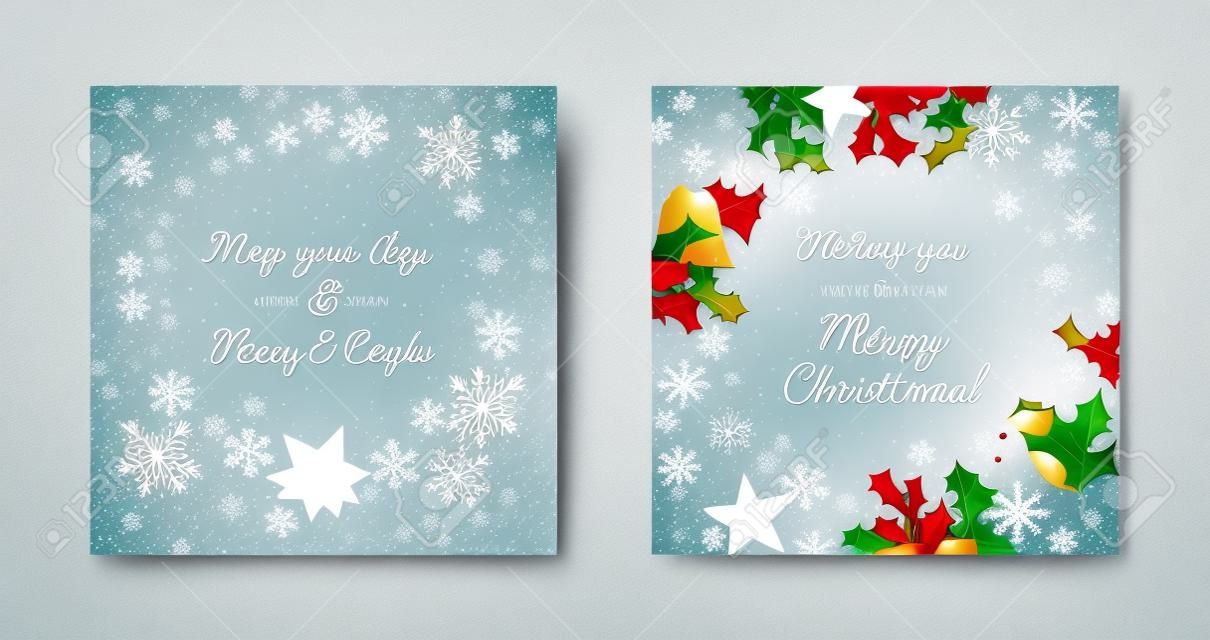 Set of Christmas and Happy New Year greeting banners templates.Festive vector layouts with hand drawn traditional winter holiday symbols.Xmas trendy designs for banners, invitations, prints, social media