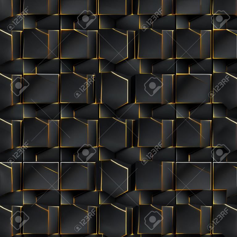 Patrones geométricos sin fisuras con cubos 3d negros realistas. Plantilla de vectores para fondos de pantalla, textiles, telas, carteles, folletos, fondos o publicidad. Textura con efecto de extrusión. Ilustración vectorial.